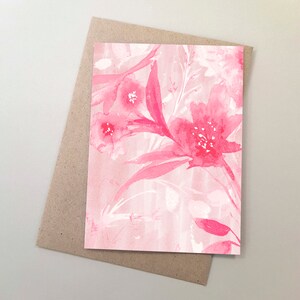 Pink Flowers Card, Botanical Flowers Card, Watercolour Flowers Card, Mother's Day Flowers, Birthday Card, Flowers Art Card, Floral Greeting