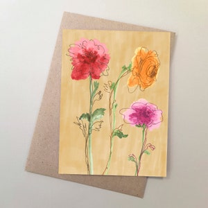 Flowers Greeting Card, Flowers illustration, Watercolour Flowers, Mothers Day Card, Friendship,