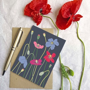 Card Poppies, Botanical Flowers, Mohnblume Card, Coquelicot Flowers Card, Any Occasion Card, Garden Flowers Card, Nature Greeting Card