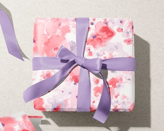 3 feuilles de papier d'emballage, fleur brume, aquarelle florale, emballage cadeau de mariage, papier fleurs roses, cadeau d'anniversaire, papier cadeau fête des mères