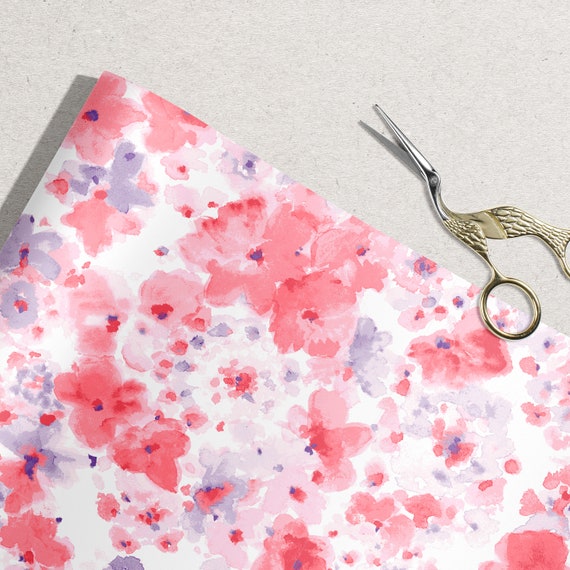 3 Sheets Wrapping Paper, Flower Haze, Water Colour Floral, Wedding