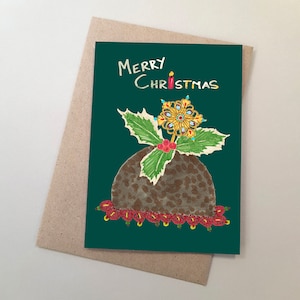 Skurril, Weihnachtspuddingkarte, frohe Weihnachten Puddingkarte, Pudding Illustrationskarte, handgemachte Karte, lustige Karte