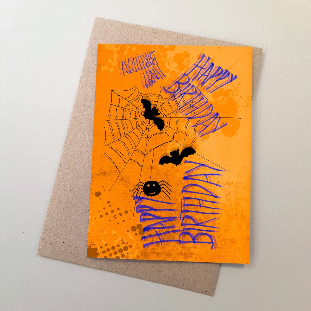 Halloween Spider Bats Birthday Card, Hallows Eve Birthday Card, Scorpio ...