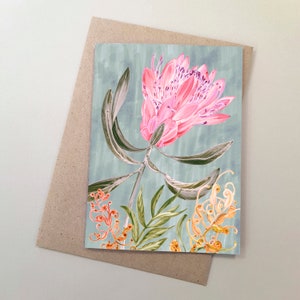 Pink Protea Flower Card, Garden Lover Card, Garden Flowers, Australian Flora Card, Botanical Flowers Card, Watercolour Flowers, Nature Card