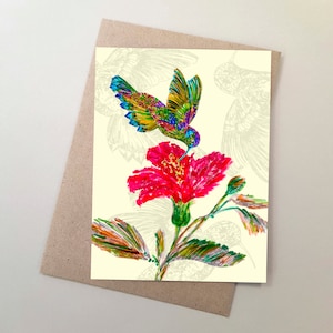 Vogel-Grußkarte, Kolibri-Karte, Blumenkarte, Karte für alle Gelegenheiten, Muttertagskarte, Geburtstagskarte, denke an Sie Karte, Get Well-Karte