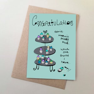 Whimsical, Quirky, Congratulations, Greeting Card, Tea Party, Cupcakes, Graduation Celebration, Quirky Illustration,