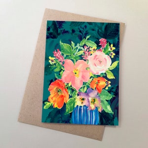 Watercolour Flowers Card, Flowers in Vase Card, Floral Card, Birthday Card, Mother's Day, Any Occasion Card, Garden Flowers, Bright Flowers