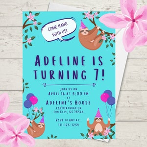 Sloth Birthday Invitations