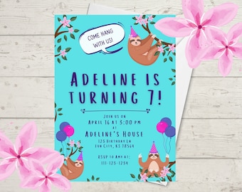 Sloth Birthday Invitations