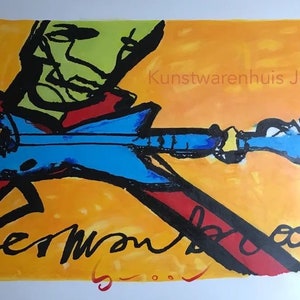 Herman Brood guitar player, Dutch Art , hand painted replica, acrylic painting on canvas, custom street art, primary colors for him image 9