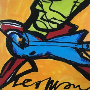 Herman Brood guitar player, Dutch Art , hand painted replica, acrylic painting on canvas, custom street art, primary colors for him image 7