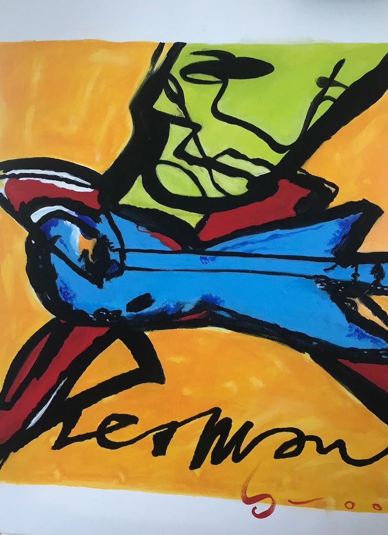 Herman Brood guitar player, Dutch Art , hand painted replica, acrylic painting on canvas, custom street art, primary colors for him image 7