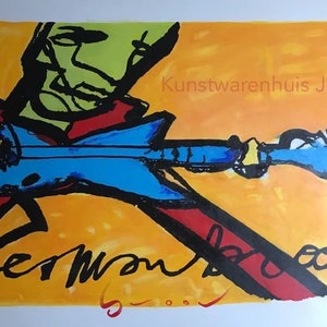 Herman Brood guitar player, Dutch Art , hand painted replica, acrylic painting on canvas, custom street art, primary colors for him image 1