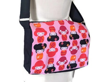 Black and pink Japanese dolls medium messenger bag