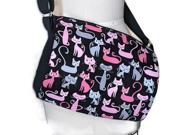 Black, Grey and pink cat medium messenger bag