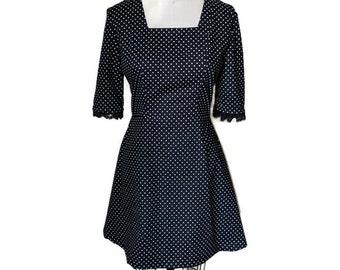 Black and white polkadot dress, laceup back M