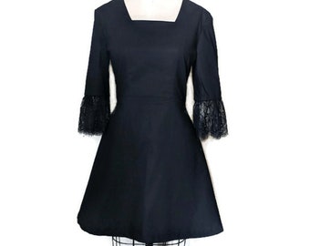 Black laceup back gothic dress eyelash lace sleeves