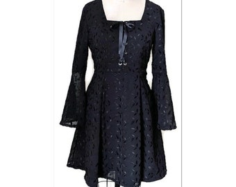 Black gothic dress with embroidered chiffon