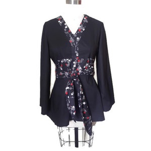 Top túnica flores negro y rojo M