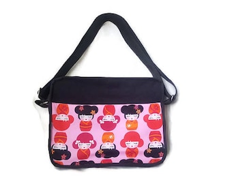 Japanese Doll Print Crossbody Purse: Organic Cotton Canvas