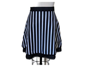Black and white striped flared skirt 2 layer skirt