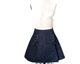 Black Brocade lace up skirt with grommets M Gothic, Goth, Alternative, Skater