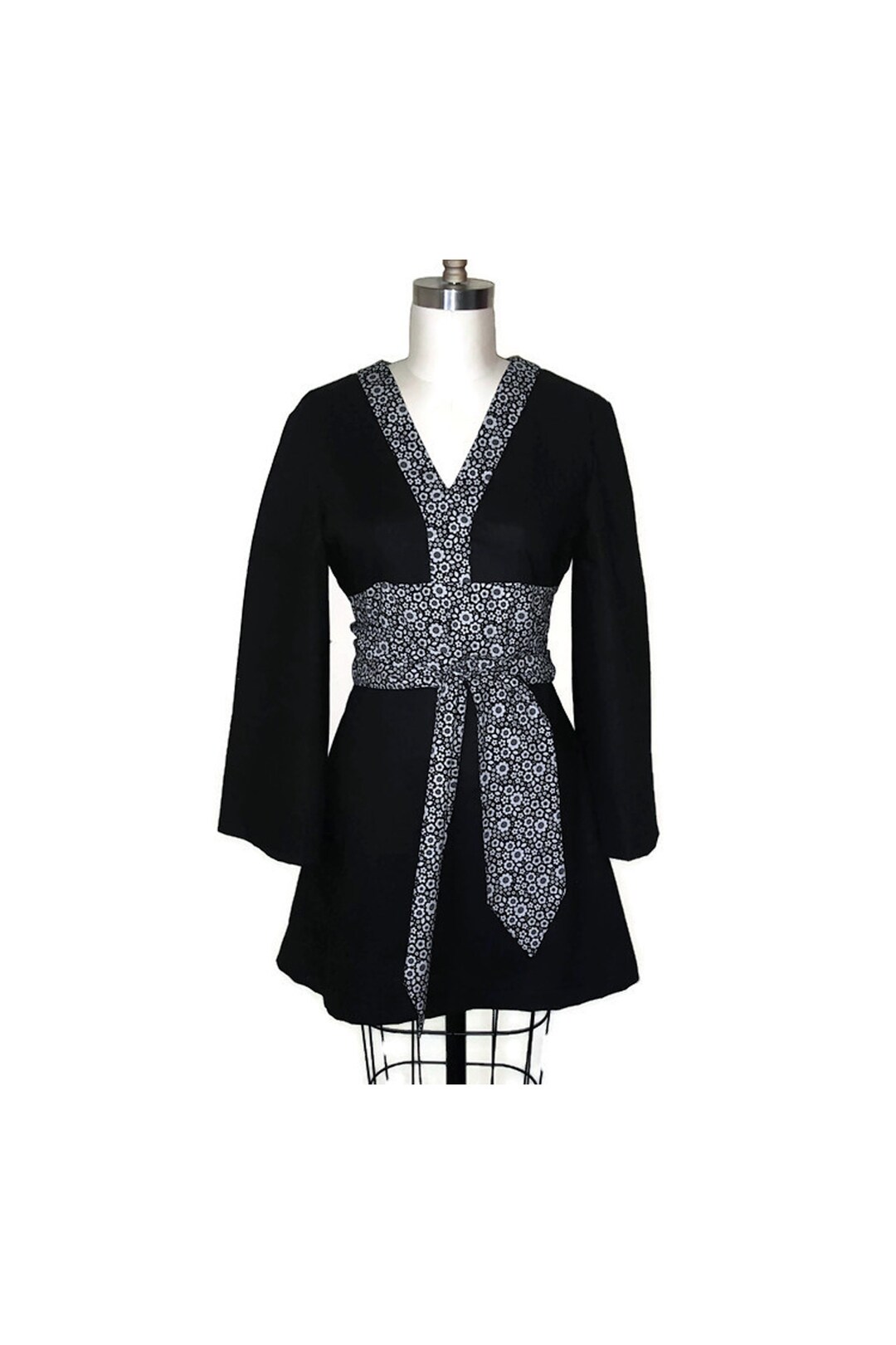 Black and Grey Floral Dress Empire Waist Etsy