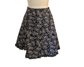 black and white scroll patterned skirt gothic lace trim