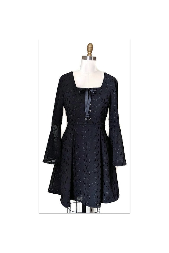 Black gothic dress with embroidered chiffon