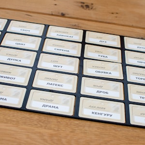 Cuadrícula de tarjetas con nombres en clave