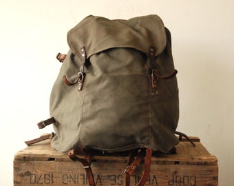 Sac à dos ou sac à dos militaire ou militaire suédois M39 en toile et cuir - bushcraft randonnée en plein air vintage