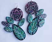 Fresh Cut Flowers - Handpainted Earrings (statement earrings - flower earrings - Swarovski crystal earrings - colorful earrings - rosebuds)
