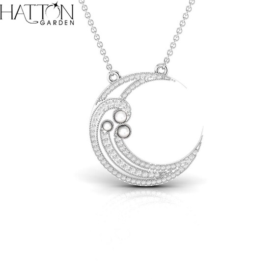 Moon Real Diamond 0.51Ct Pendant With Chain Solid 14kt Yellow Etsy