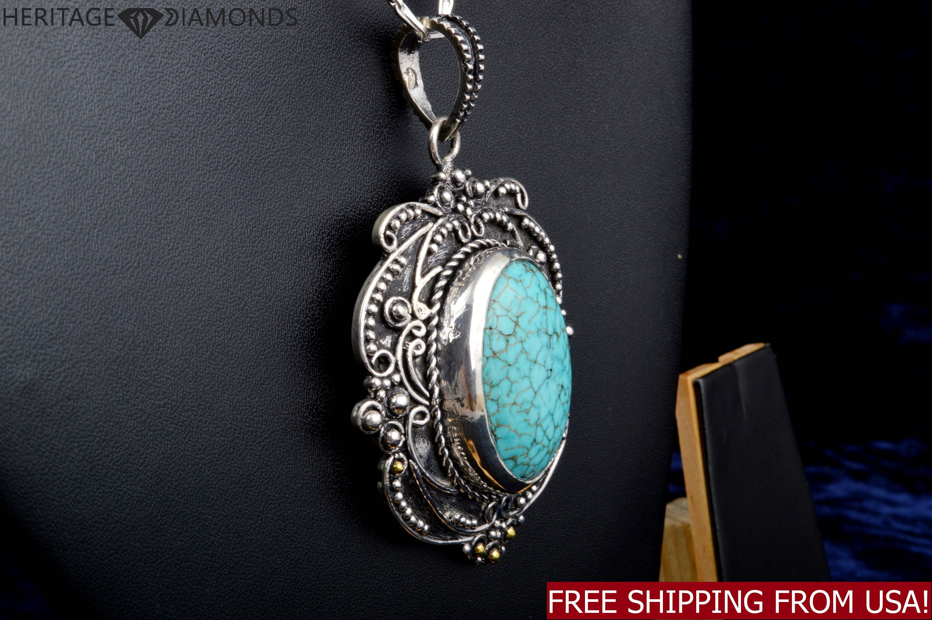 Natural Turquoise Handmade Unique 925 Sterling Silver Jewelry Set Pendant 1.25 Stud 0.5 A3679