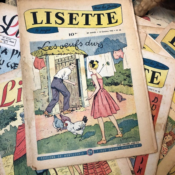 12 x 1950er Französische Comics - Lisette - Vintage Prints - Kurzgeschichten - Decoupage