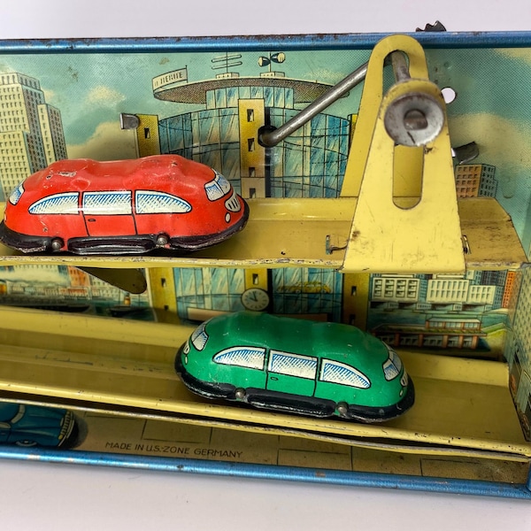 Technofix Twin Car Elevator Toy In Original Box - US Zone Germany Toy - 1952 - Working - Rare - FOR SHARON