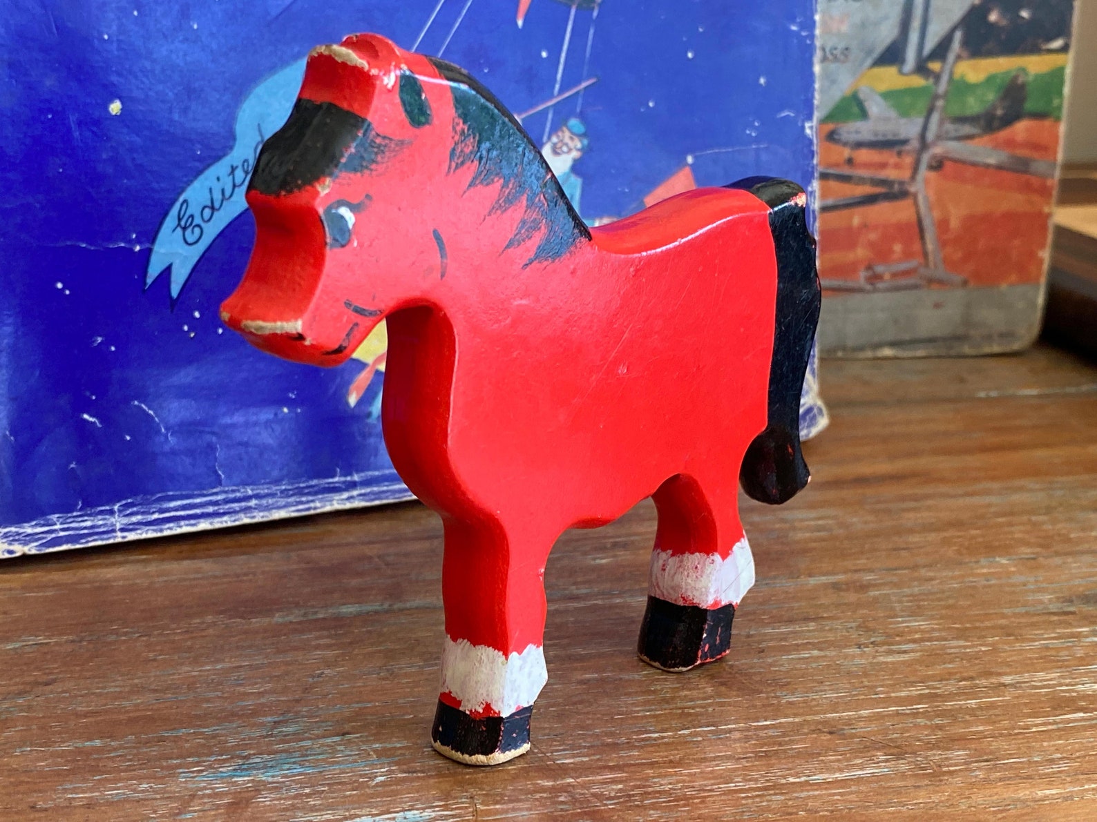 1970er Bemaltes Holzpferd &amp; Hund Vintage Kinderspielzeug Etsy