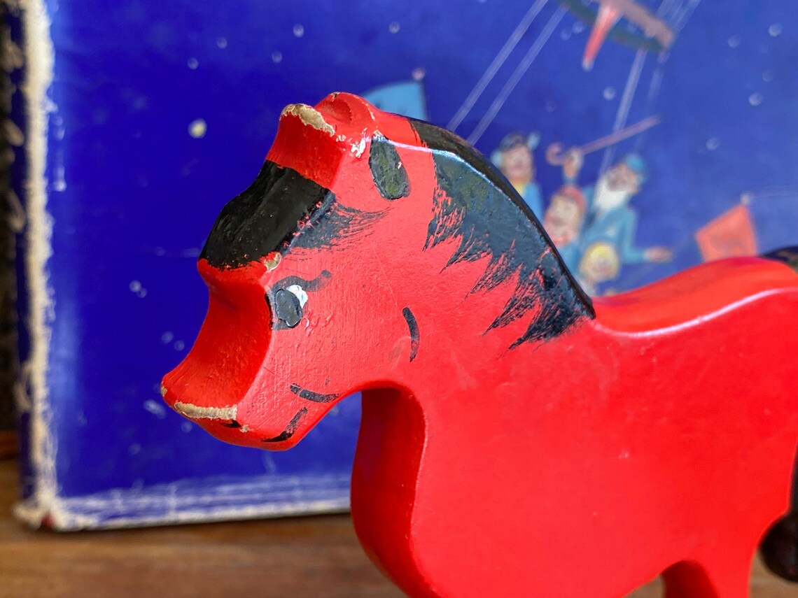 1970er Bemaltes Holzpferd &amp; Hund Vintage Kinderspielzeug Etsy