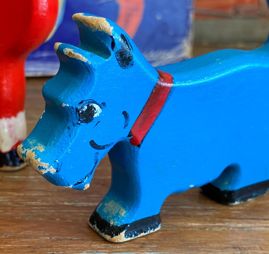 1970er Bemaltes Holzpferd &amp; Hund Vintage Kinderspielzeug Etsy