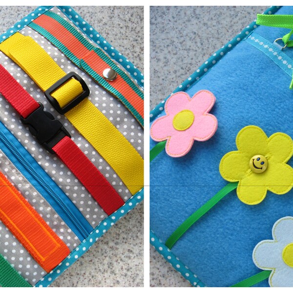 Double Sided Travel Toy with  fasteners -  Busy toddler toy with buckle- play mat with clasps  - 2nd birthday gift- Sensory  book