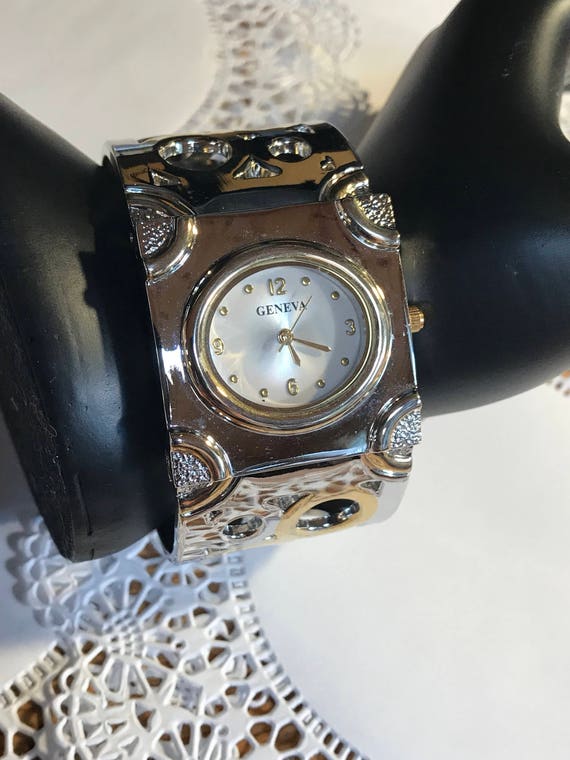 Geneva Silver Bangle Cuff Watch Etsy