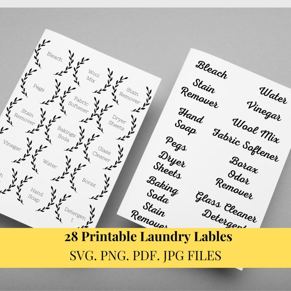 Printable Laundry Room Labels SVG files PNG Files Home Organizing labels craft lover cricut project bathroom labels for bottles soap powder