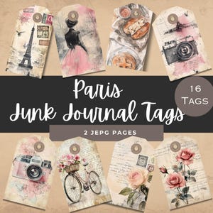 Etiquetas para diario basura de París, etiquetas con contenido, descarga instantánea, diario imprimible, álbum de recortes digital, materiales para manualidades, uso comercial