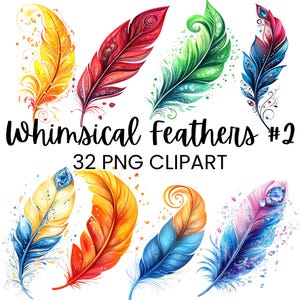 Clipart de aquarela de penas coloridas Boho, designs de penas caprichosos para scrapbooking e diários de lixo, uso comercial, download digital PNG