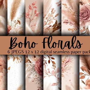 Seamless Boho Floral Digital Paper Pack – 12×12” Instant Download | Neutral Bohemian Seamless Backgrounds for Scrapbooking & Invitations