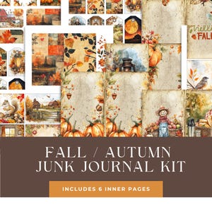 Kit de journal indésirable d'automne, pochettes folio, produits imprimables vintage, album de scrapbooking, fond d'automne, étiquettes champignon, marque-page unique, pochette de journal indésirable