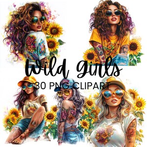 Wild Girls Clipart: divertenti illustrazioni floreali di eleganti Boss Bitches, perfette per scrapbooking, inviti, idee regalo uniche, file PNG