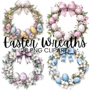 Clipart de corona de Pascua, archivos PNG en colores pastel para manualidades y decoraciones de primavera, regalo perfecto para diseñadores de bricolaje, álbumes de recortes, diario basura