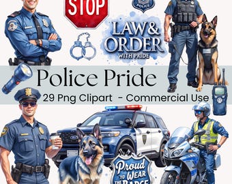 Polizei Clipart Bundle, Polizist PNG, Polizeiauto K9 Hund Clipart, Strafverfolgungsrahmen digitaler Download, kommerzielle Nutzung