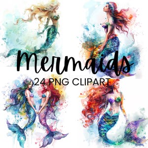 Imágenes prediseñadas de sirena, sirenas PNG, imagen de sirena en acuarela, cola de sirena, imágenes prediseñadas de mejor amiga, arte mural de sirena, descarga digital, álbum de recortes